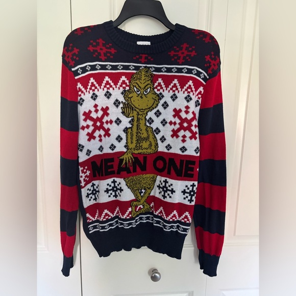 Dr. Seuss the grinch ugly Christmas holiday sweater size medium. Red navy - Picture 1 of 5